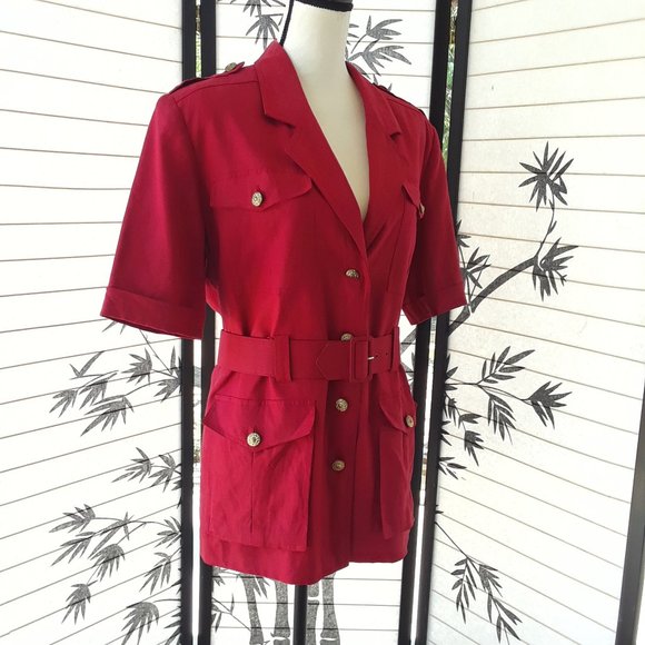 Vintage 1980s Red Linen Blend Oversized Blazer - Picture 3 of 16